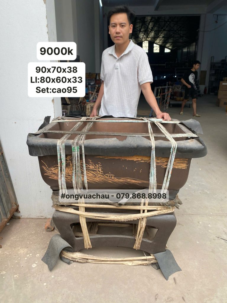 BỘ 2 CHẬU TÀU CHỮ NHẬT KÈM ĐÔN SIZE 90X70X38