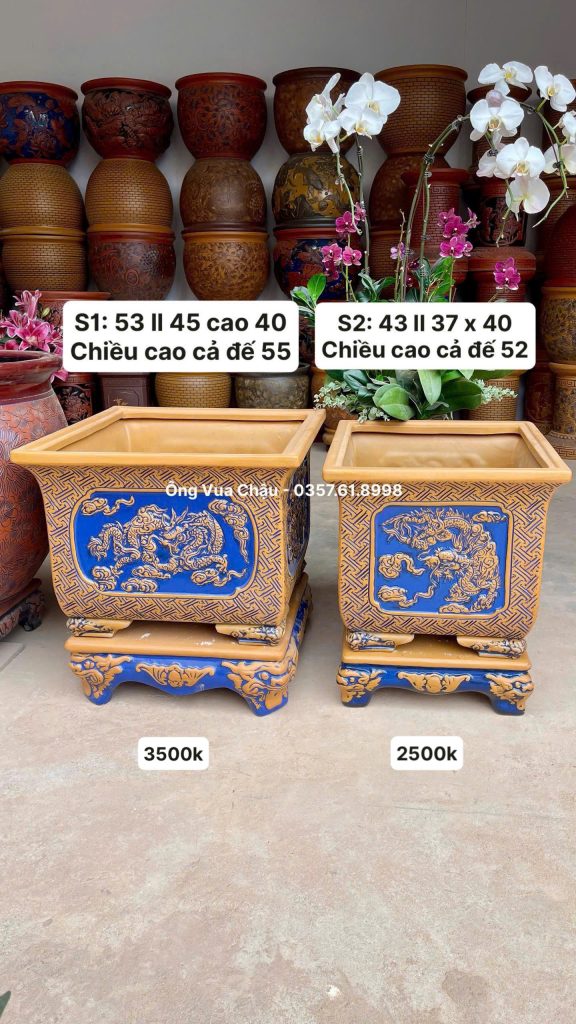 BỘ 2 CHẬU MIỆNG VUÔNG KÈM ĐÔN SIZE 43-53CM