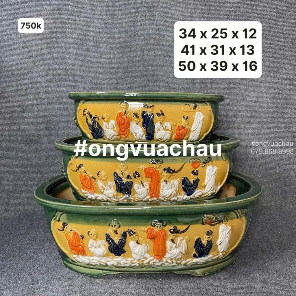BỘ 3 CHẬU BÁT TIÊN OVAL SIZE 34-41-50CM