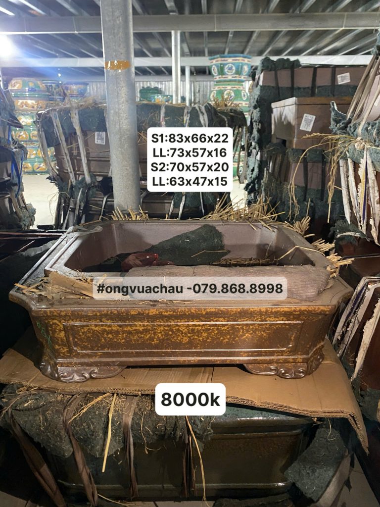 BỘ 2 CHẬU CHỮ NHẬT MEN GỈ SÉT SIZE 70-83CM